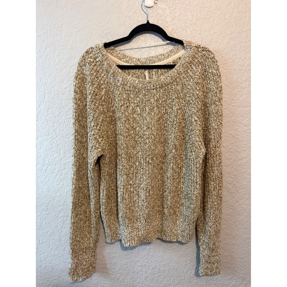 Free People Marled Knit Cotton Linen Sweater Large Boho Coastal Earthy